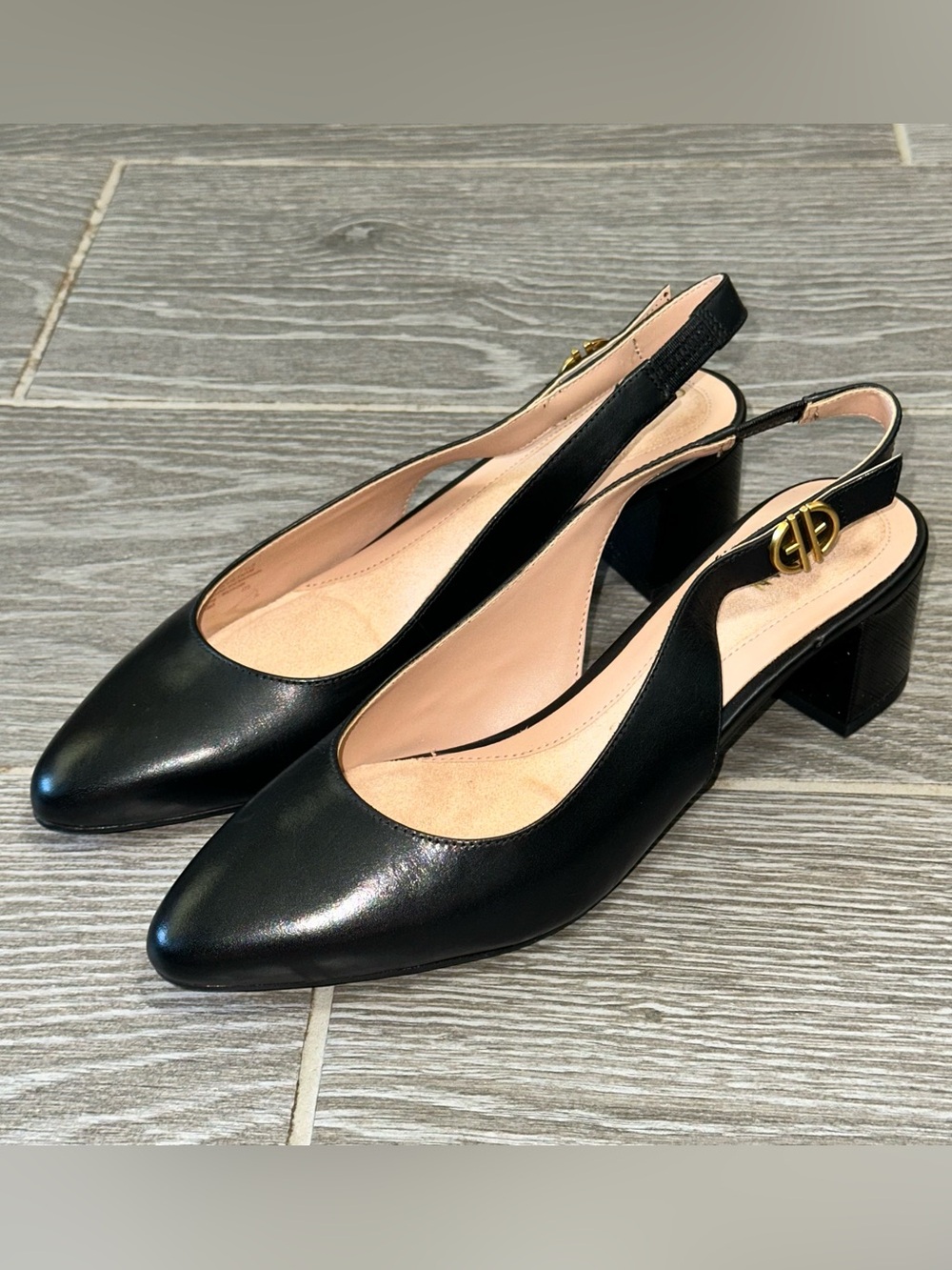 Cole Haan Grand iOS The Go To Sling Back Sandals Black Leather Block Heel Preppy